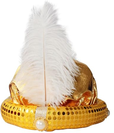 Aladin-Sultanhut – Tränenresistentes Satin-Tuch Arabisches Kostüm, königlicher Turban | Goldener Sultanhut mit Federn, weiche Stoffkrone für Halloween, Cosplay und Rollenspiele