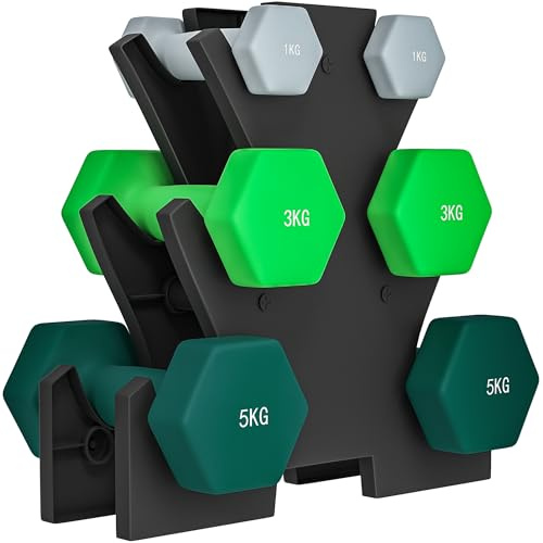 SPORTNOW Hanteln Set Hantelset 2 x 1kg mit Hantelständer, 6 Kurzhanteln | 2 x 3kg, 2 x 5kg, Aus Metall, für Gymnastik, Fitness, Zuhause