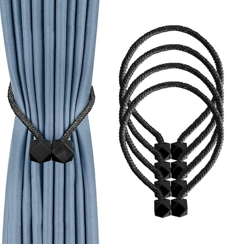 4 Pieza Abrazaderas MagnéTicas Negras para Cortinas,Ajustable Sujeta Cortinas,Sujeta Hebillas Cortinas para DecoracióN del Hogar,AlzapañOs MagnéTicos para Cortinas,para Hogar, Oficinas, Hoteles