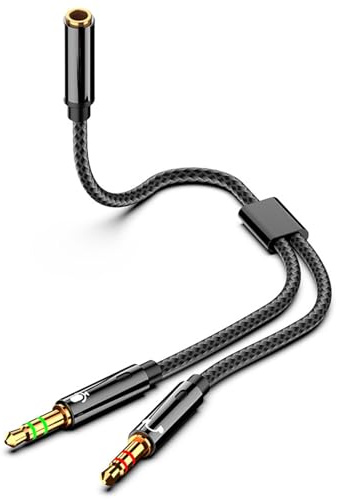 Headphone Splitter,3.5mm 1 Male to 2 Female Cable,2 Way Audio Splitter,25cm | Microphone Splitter,Female to 2 Dual 3.5mm Male Cable,Compatible with Gaming Headset,Earphone,Speaker,Desktop,Laptop
