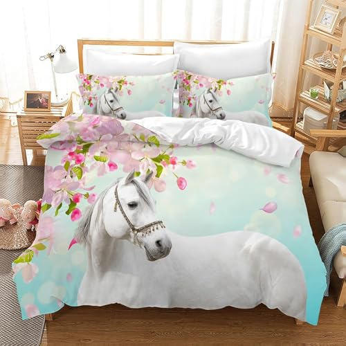 CXYXHW Horse Bedding Duvet Cover Set,Animal Horse Print Soft Microfiber Bedroom Duvet Set Bedding Set with 2 Pillowcase,for Teens and Adults. (H1, Single)