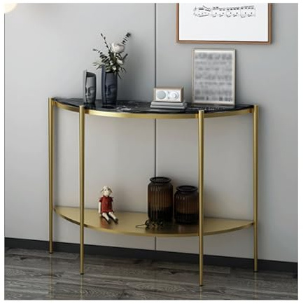 YPIOUREN Tavolino Da Ingresso In Marmo, Consolle In Marmo A 2 Livelli, Tavolino Da Divano A Mezzaluna, Tavolino Da Ingresso Con Contenitore, For Soggiorno, Piccolo Spazio(Black,120 * 35 * 85CM)