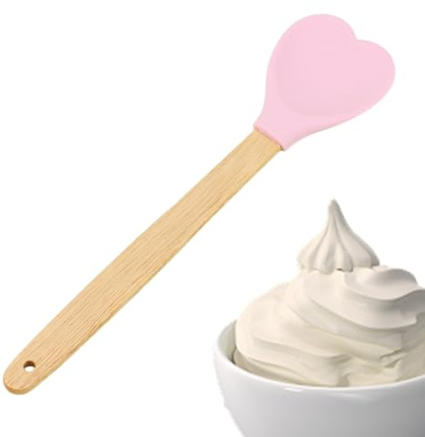 Pfannenwender aus Silikon, hitzebeständig, Herzform, Küchenhelfer mit Holzgriff, Rührlöffel, für Zuhause, Backen, Kuchen, Dekoration, Gebäckherstellung, Mischen, Teig, Mahlzeiten, Zubereitung von