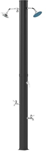 9.2gal Solar-Heated Freestanding Pool Shower w/Dual 360° Swivel Heads & Dual Foot Sprayers, 28.7x7.1x85.4in, Black, 3.5bar