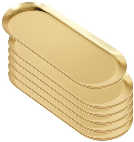 MAHIONG 6PCS Gold Oval Vanity Tray, Stainless Steel Makeup Organizer Tray, Oval Decorative Perfume Tray for Perfume, Jewellery, Makeup, 12x30cm
