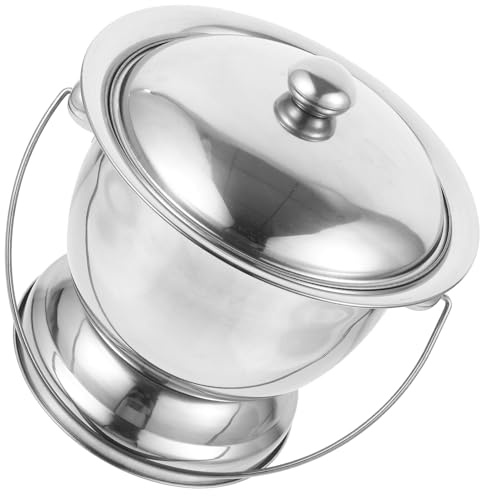 Pot de Chambre Portable Argenté en Acier Inoxydable, avec Couvercle | 1 Set, Usage Maison et Voyage, Réutilisable, pour Personnes Âgées et Femmes Enceintes
