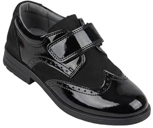 Pojkar svart patent och mocka brogue skor krok ögla rem bröllop bal skor, Svart, 1 Little Kid
