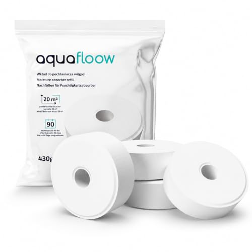 Aquafloow Luftavfuktare Refilltabletter 4x430g Anti Fukt | Flikar minskar fukt och dålig lukt påfyllningspaket kompatibel med avfuktare Aero 360 kalciumklorid