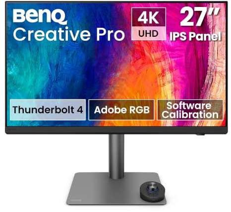 BenQ PD2732U 27 4K Thunderbolt 4 (90W) Monitor de diseño, 99% Adobe RGB/Display P3, 100% sRGB/Rec.709, Daisy Chain, Calibración por Software, KVM, Altura Ajustable, para flujos de Trabajo