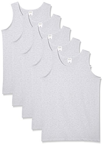 Fruit of the Loom Men's 5-Pack Athletic Mens Regular Fit Plain Classic Sleeveless 5 Vest, Grey (Heather Grey), Medium