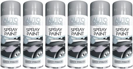 HitlineUK 6 x Grey Primer Spray Paint Matt Spray Paint Aerosol Can Auto Extreme for Metal Wood 250ml