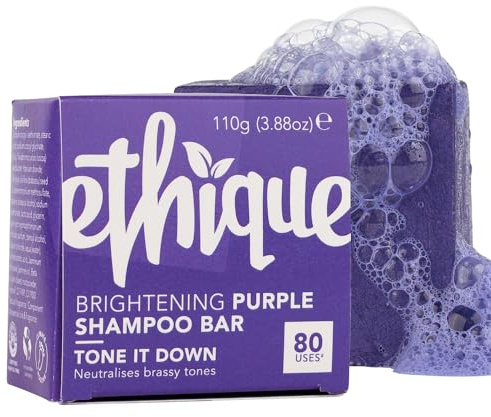 Ethique Brightening Solid Sulfate Free Purple Shampoo Bar for Blonde and Silver Hair (80 Washes) - Tone It Down - Vegan, Eco-Friendly, Plastic-Free, Cruelty-Free