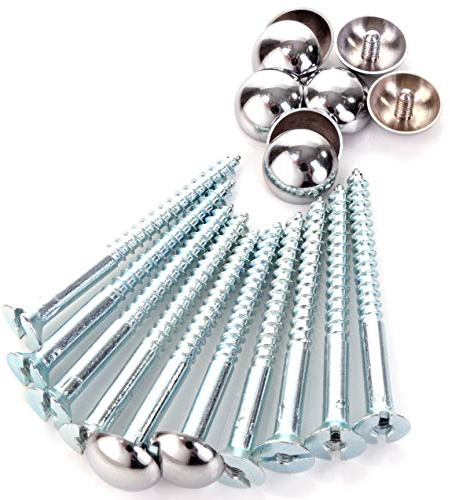 10x Mirror Screws - 50mm Threaded Bolt Screws with Silver Chrome Dome Caps