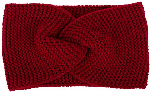 styleBREAKER Damen Feinstrick Stirnband Krausstrick Knoten, Bordeaux-Rot | Bundweite 20 cm (elastisch für 41-59 cm Kopfumfang), 12 cm breit, weicher Ohrenwärmer mit gewellter Oberfläche.