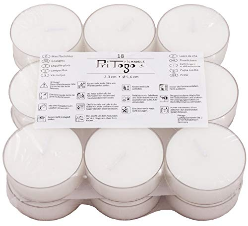 Pritogo Maxi lumini XXL con custodia in plastica, [72 pezzi] Ø 5,8 x 2,2 cm, bianco senza profumo