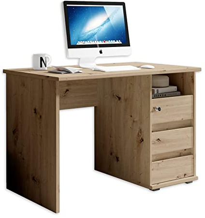 Stella Trading 1 Schreibtisch mit Schubladen, Artisan Eiche Optik - Bürotisch Computertisch fürs Homeoffice mit Stauraum und offenem Ablagefach - 110 x 75 x 65 cm (B/H/T)
