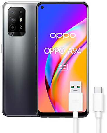 OPPO A94 Smartphone 5G AMOLED 4 Cámaras 48MP 8GB RAM 128GB ROM Batería 4310mAh VOOC 30W Ricarica Dual Sim Tipo-C Nero (Fluid Black) 6.43