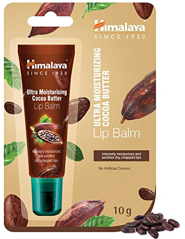 Himalaya Balsamo per le labbra Mousturising Tubo di cacao ricco burro di cacao cura delle labbra 10g, Confezione da 1, Cocoa Butter 10g, Confezione singola