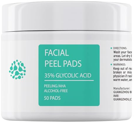 YAFUSIPE Glycolic Acid Toner Pads 35% AHA Facial Resurfacing Exfoliate Salicylic Acid Exfoliating Face Wipes Chemical Peel Exfoliant Peeling Glycolic Peel Pad for Wrinkles Acne Blemish 50 Pads