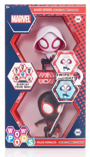WOW! PODS Spiderman Lot de 2 figurines lumineuses à tête branlante | Marvel Miles Morales & Spider Gwen, 10,2 cm