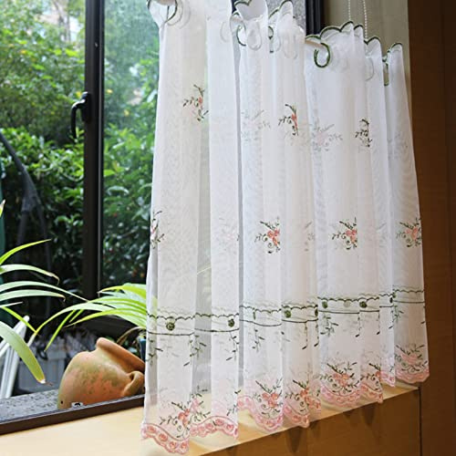 izielad Scheibengardinen Transparent mit Stickerei Kurzstores Gardinen Landhausstil Spitze Vintage Vorhänge Weiß BxH 130x80cm 51.18X31.5INCH