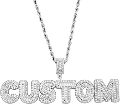 HIPBLING Custom Chain Iced Out Name Pendant 3 Letter Necklace Personalized Diamond Jewelry with 24inch Rope Chain Silver Hip Hop Necklace Gift for Women Men
