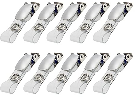 Karteo® Ausweis Clip mit Metalldruckknopf und Vinylstrap klar [100 Stück] Clips für Ausweishüllen Kartenhüllen Ausweishalter Kartenhalter