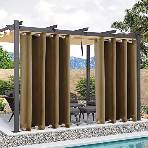 Outdoor Vorhang Wetterfest 90x400, UV Schutz Outdoor Vorhang, UV Schutzmittel und Winddicht mit Ösen Oben und Unten für Balkon Garten Terrasse Pavillon - Khaki