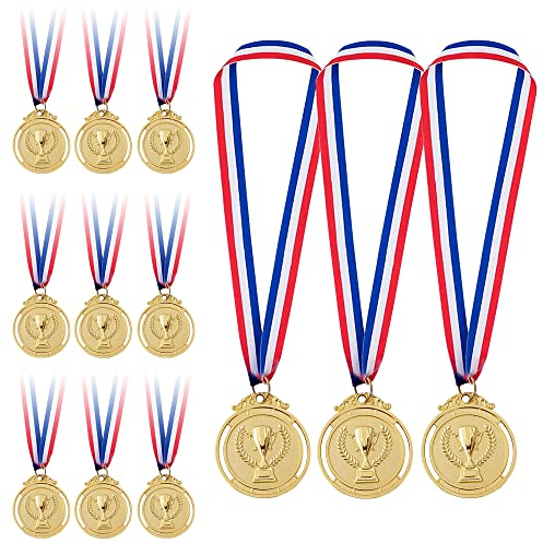 CJBIN 12 Stück Medaillen, Medaille mit Gravur Trophäen Muster, Goldmedaille für Kinder Medaillen Kindergeburtstag Metall Gewinner Medaillen Fussball Medaillen Kinder für Sport Wettkämpfe Partys(Gold)