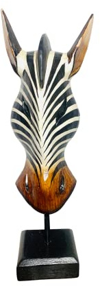 My Family House Zebra Mask Natural on Plinth Wooden Hand Carved Art Fair Trade Hand Painted Jungle Animal African Safari Masks