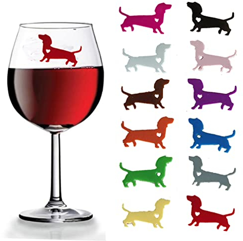 Houhounb Marcadores de vidrio de silicona para perros, marcadores de copa de vino, reutilizables, 12 unidades, bonitos marcadores de copa de vino para fiestas, Cloruro de polivinilo