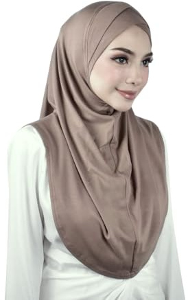 MuLanLegend handgjord | Muberra veckad omedelbar hijab | ett stycke lätt dra på praktiskt och bekvämt (L storlek), Djup beige, One Size