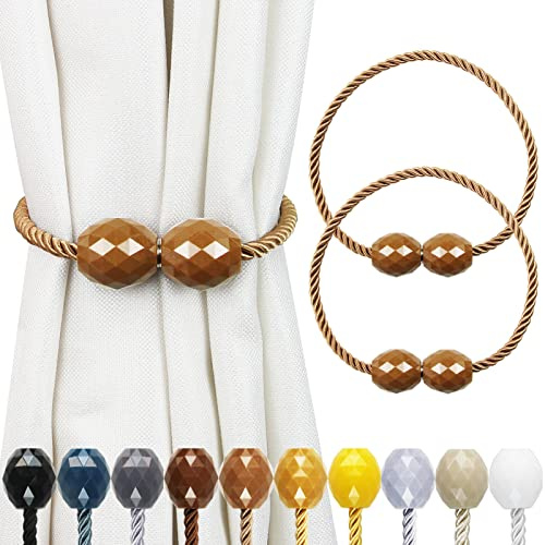 Porlau Strong Magnetic Curtain Tiebacks Khaki 2 Pack Decorative Tie Backs Outdoor Curtain Rope Tiebacks Elegant Curtain Holdbacks for Drapes