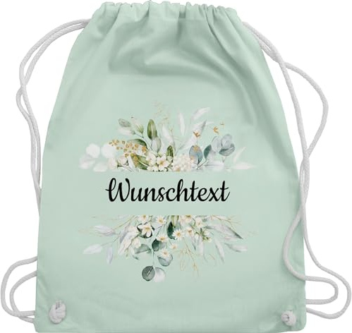 Turnbeutel Rucksack - Aufdruck selbst gestalten - Wunschtext Text I eigener Text - Unisize - Pastell Grün - kindergarten name beutel wechselkleidung personalisierte blumen stoffbeutel
