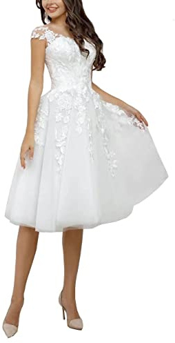 Beyonddress Vestiti Abito da sposa corto in pizzo da donna Appliques ufficio del registro abiti da sposa, avorio 06, 44
