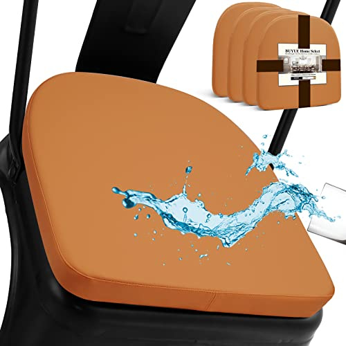 BUYUE Metall-Stuhlkissen mit Magnet-Satz von 4, Luxus PU-Leder wasserdicht Anti-Rutsch-Sitzpolster für Küche Cafe Essen Bistro stapelbar Stühle (U-Form, Orange, 4)