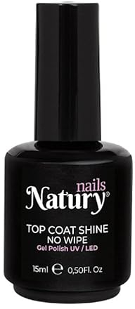 Natury Nails Top Coat Super Shine NO WIPE 12 FREE Gel Polish UV/LED 15ml Top super brillo sin capa de dispersión, Cruelty Free y Vegano