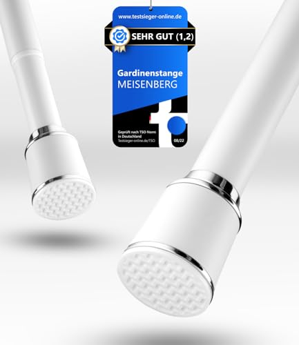 MEISENBERG Stange ohne Bohren 220-270cm, Weiß, Ø 32 mm, Teleskopstange zum Klemmen - Multifunktionale Vorhangstange Klemmstange für Fenster, Raumteiler und Küche