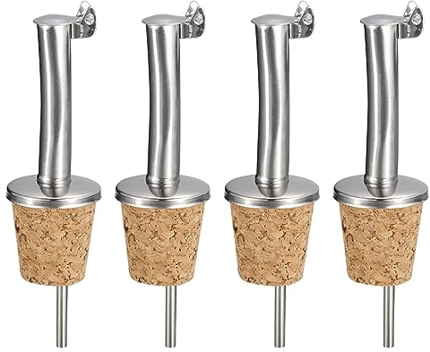 sourcing map Stainless Steel Bottle Pourers, 4Pcs Auto Flip Olive Oil Spout, Cork Design Wine Bottle Stoppers, for Pours Liquid, Olive Oil, Wine, Vinegar