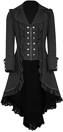 Steampunk Damen Jacke, Gothic Frack Damen Mantel,Punk Gehrock Damen Mittelalter Viktorianischen Mäntel Renaissance Vintage Smoking Klied für Frauen Halloween Kostüm Karneval Party Cosplay Kleidung