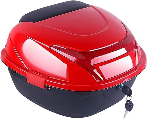 Gvqng Motorrad-Topcase, Universal Motorrad-Heckkasten-Kofferraum, Wasserdicht Motorrad-Topcase, Gepäck Aufbewahrungsbehälter, Lagerträger Plastikbehälter mit weicher Rückenlehne,Rot