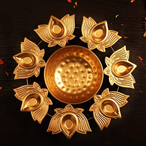 Kalakriti Metal Urli Bowl |Large Decorative Handi Craft |Indian puja Decorations |Hindu Temple Accessories IDecorative Urli Bowl for Diwali Navratri Home Decor - Lotus Design (Set of 2, 12 inch)