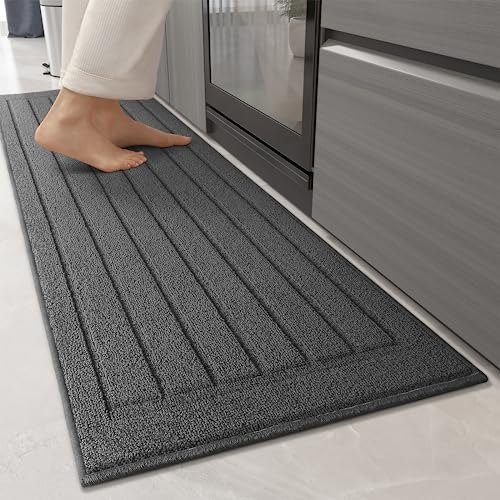 COLOR&GEOMETRY Küchenteppich Waschbar rutschfest 43.5x150cm, Saugfähig Teppich küche, Weiches Küchenteppich Läufer, Hochwertige Küchenläufer Flur für Küche, Wohnraum, Esszimmer - Grau