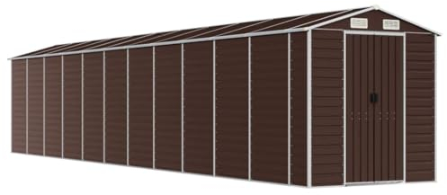 prissent Metall Gerätehaus 191x980x198 cmGeräteschuppen mit Schiebetür Geräteschrank Fahrradunterstand Blechhütte Metallschrank Outdoor Braun