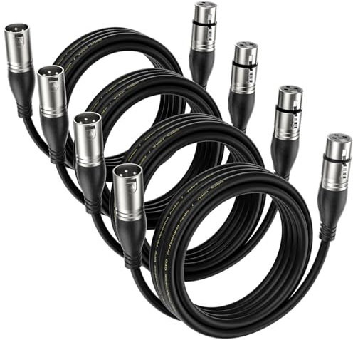 EBXYA Lot de 4 Câbles XLR 3 m - Symétrique à 3 Broches vers Femelle - Câble de Microphone DMX