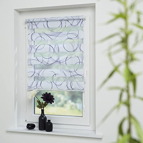 Klemmfix- Duorollo/Doppelrollo mit Druckmotiv Swirly mit verstellbaren Klemmträgern, Montage ohne Bohren, Breite: 60 cm/Höhe: 210 cm, Farbe: grau-Violet