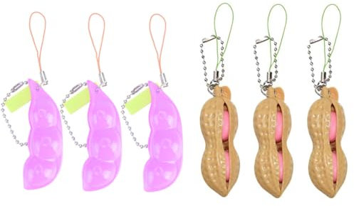 Guoguonb 6 Stück Squeeze Spielzeug Anti-Angst Squeeze Toys Edamame Erdnuss Anhänger Schlüsselanhänger Squeeze Toys Handykette Erbsen Reduziert Angst und Stress, Rosa Bean