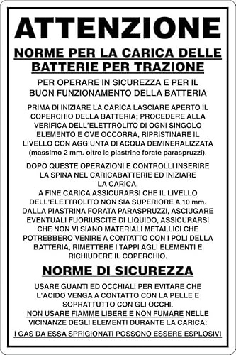 GLOBAL CARTELLO SEGNALETICO - NORME DI SICUREZZA PER CARICA BATTERIE - Adesivo Extra Resistente, Pannello in Forex, Pannello In Alluminio (30x42 cm, Plastica)