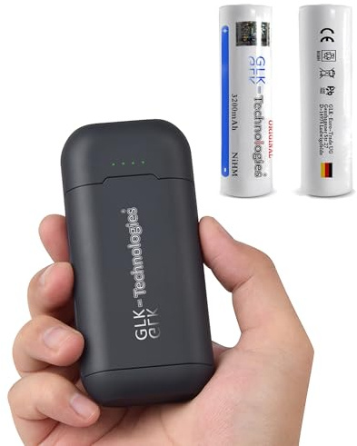 GLK-Technologies® 2X Button Top 3200 mAh NiMH LED Ladegerät | Mit Ladegerät/Aufbewahrungsbox LED Anzeige Externer Akku USB-C Inpud 2026 B.J.