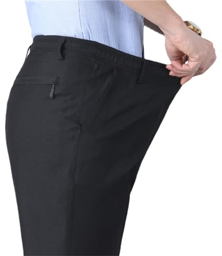 MAOAEAD Pantalon de costume pour homme - Pantalon taille élastique - Confort d'été - Pantalon de travail décontracté noir - Pantalon taille haute extensible classique (Noir gris, L(28-29W))